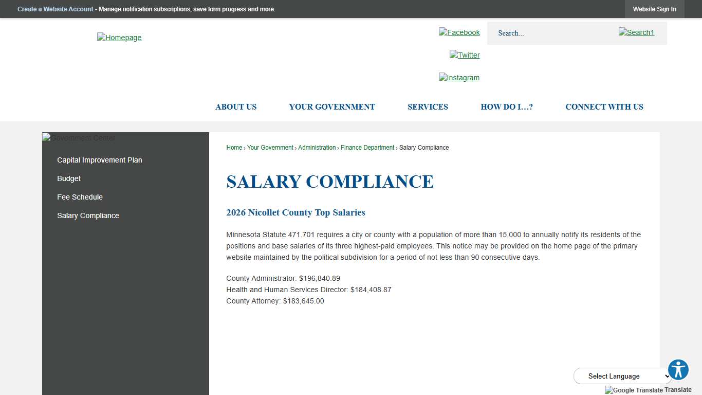 Salary Compliance Nicollet County, MN - Official Website